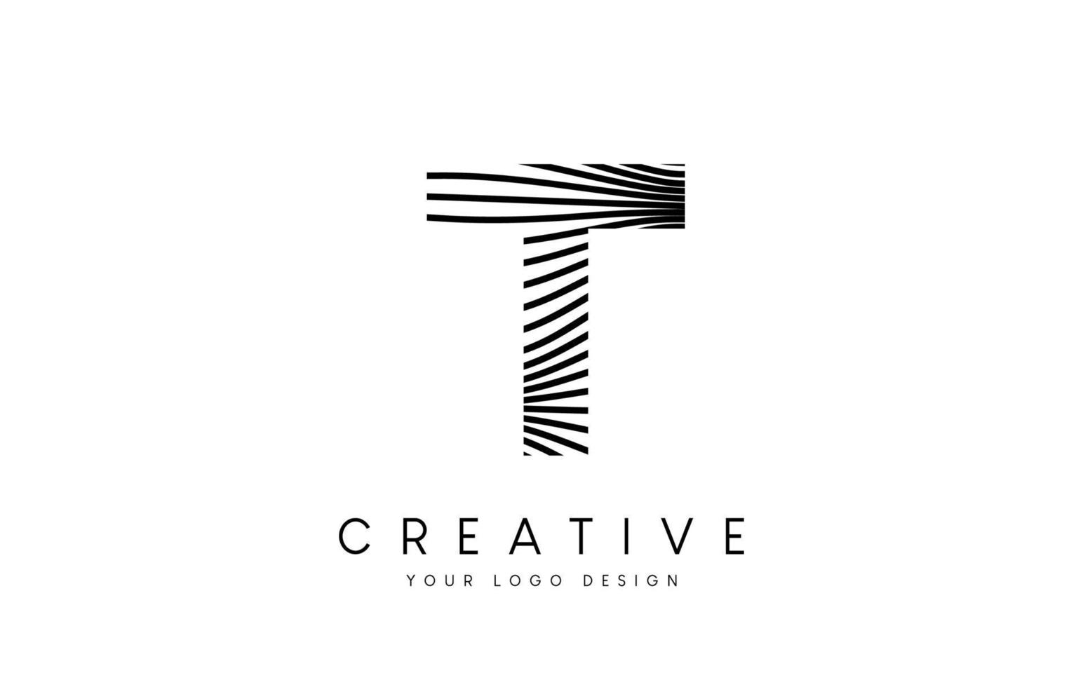 Warp Zebra Lines Letter T logo Design with Black and White Lines and Creative Icon Vector