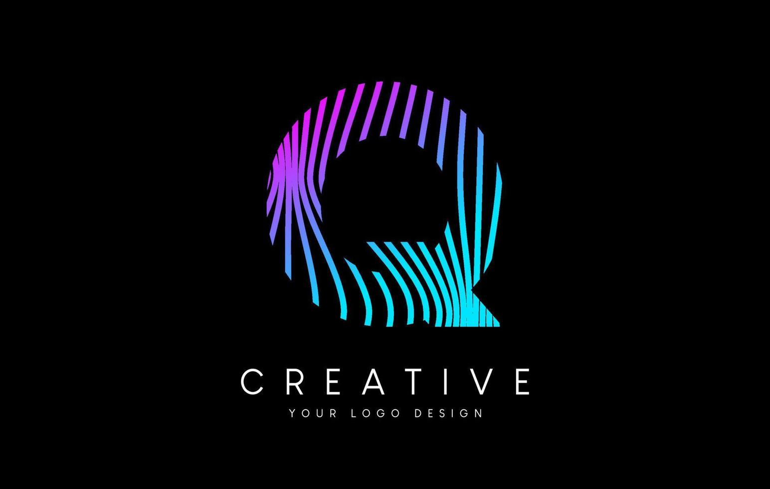 Warp Zebra Lines Letter Q logo Design with Neon Purple Lines and Creative Icon Vector