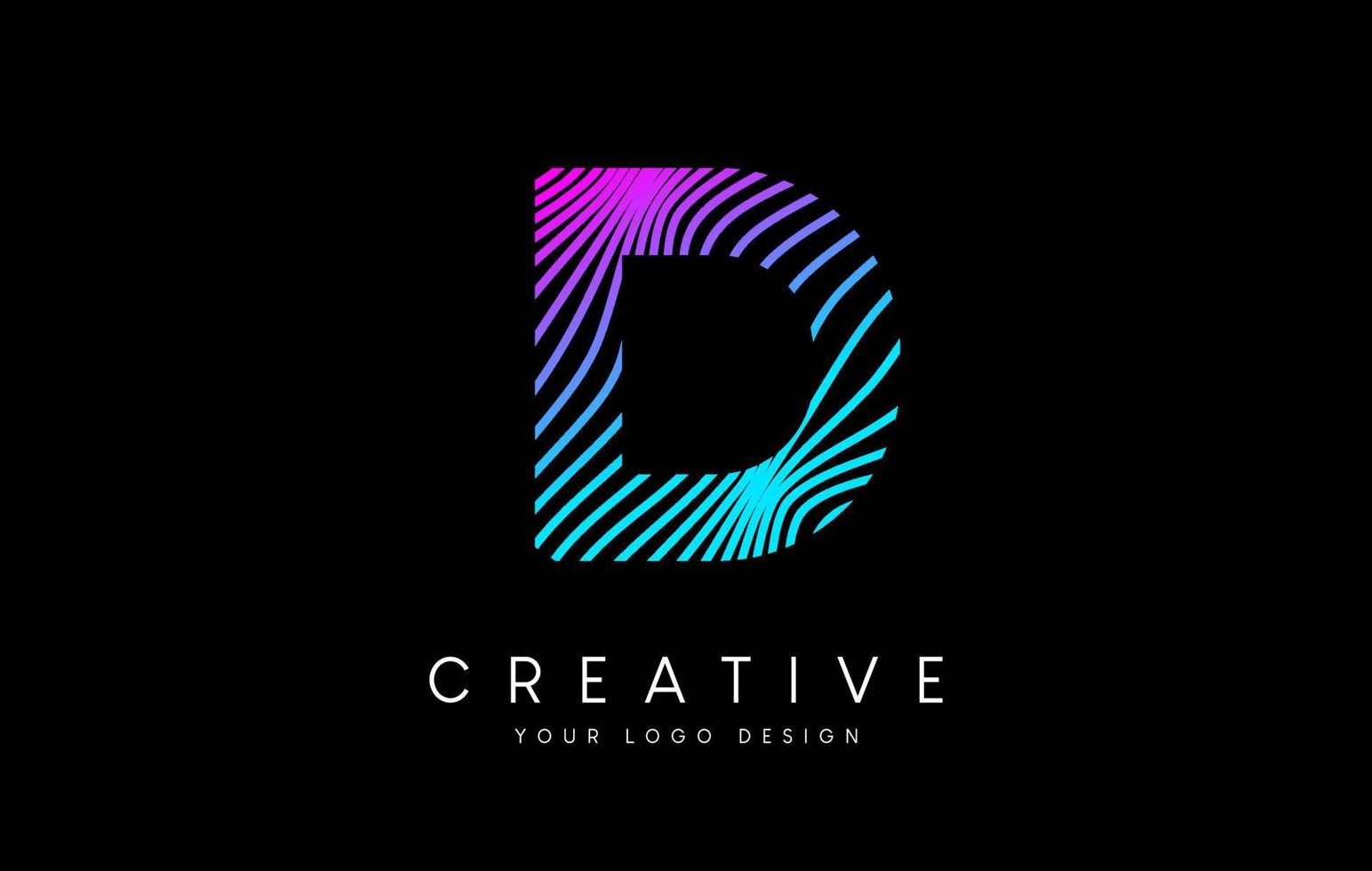 Warp Zebra Lines Letter D logo Design with Neon Purple Lines and Creative Icon Vector