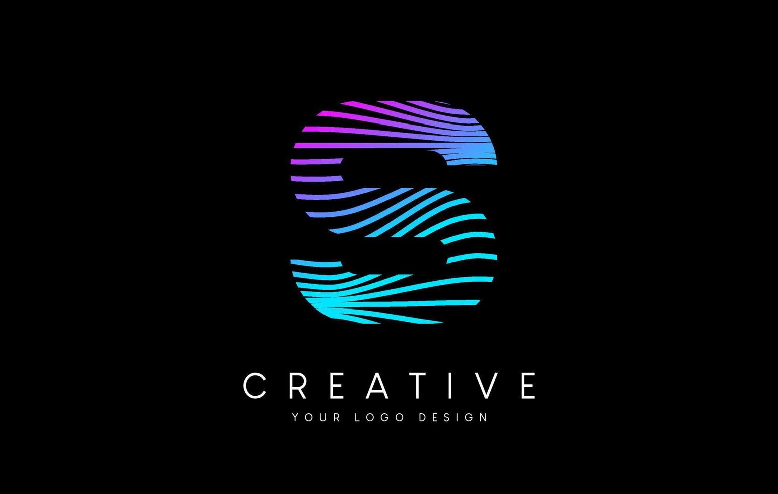 Warp Zebra Lines Letter S logo Design with Neon Purple Lines and Creative Icon Vector