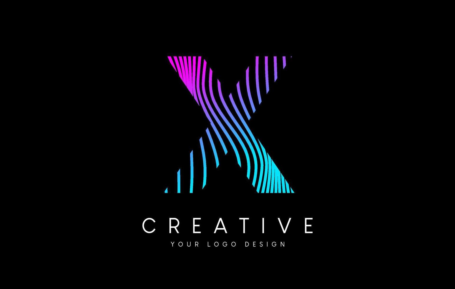 Warp Zebra Lines Letter X logo Design with Neon Purple Lines and Creative Icon Vector