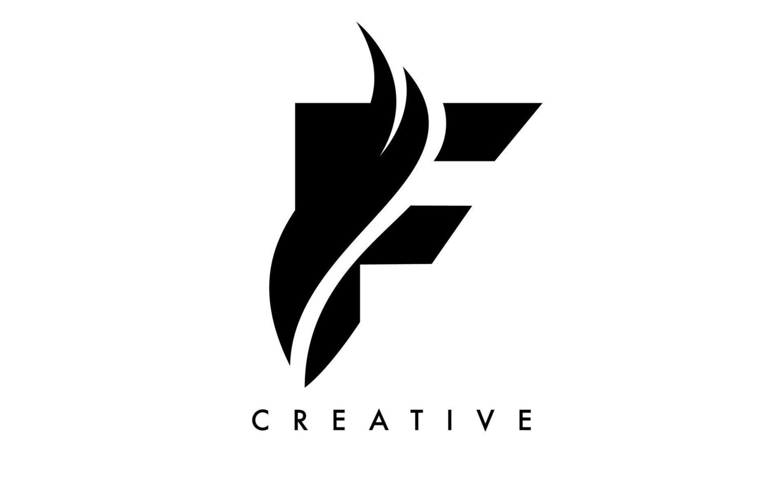 diseño de icono de logotipo de letra f con swoosh y vector de forma de corte curvo creativo