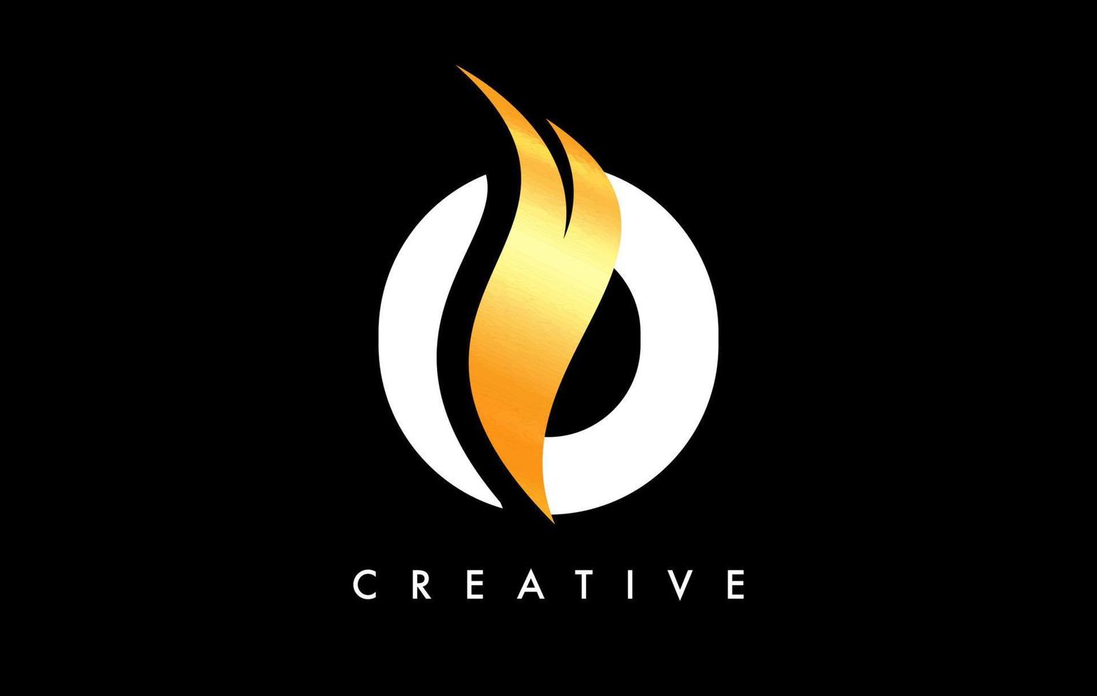 diseño de icono de logotipo de letra o con swoosh dorado y vector de forma de corte curvo creativo