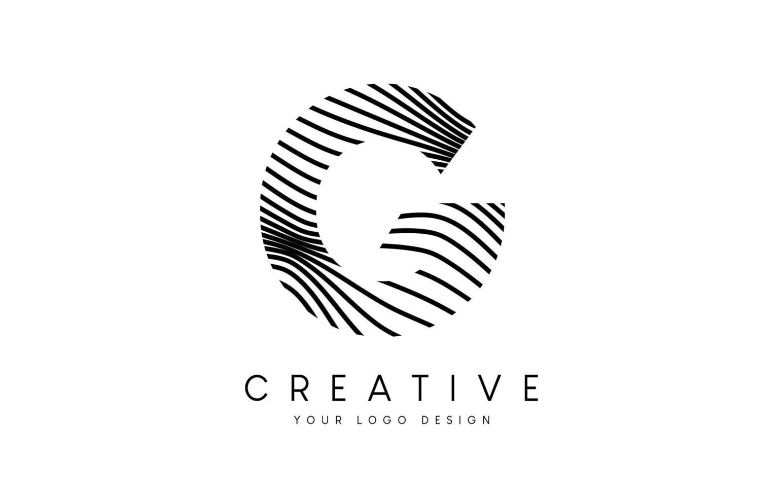 Warp Zebra Lines Letter G logo Design with Black and White Lines and Creative Icon Vector