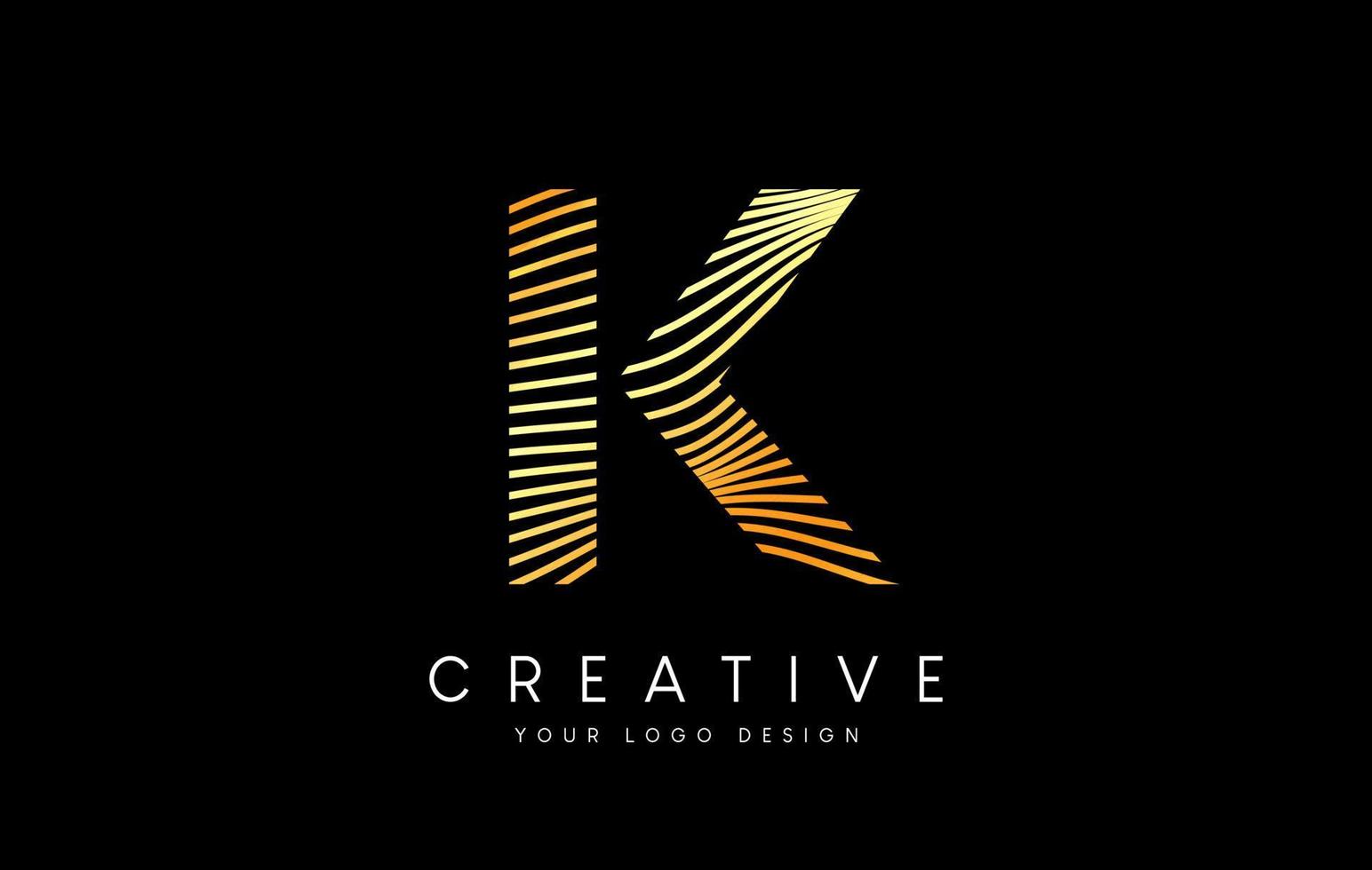 Warp Zebra Lines Letter K logo Design with Golden Lines and Creative Icon Vector