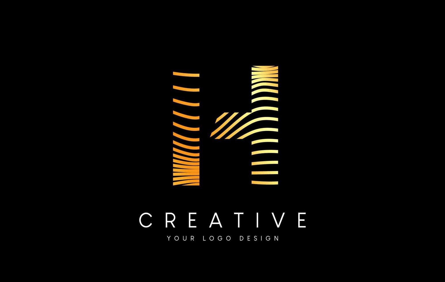 Warp Zebra Lines Letter H logo Design with Golden Lines and Creative Icon Vector