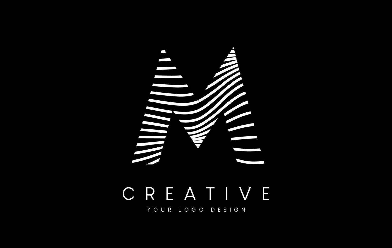Warp Zebra Lines Letter M logo Design with Black and White Lines and Creative Icon Vector