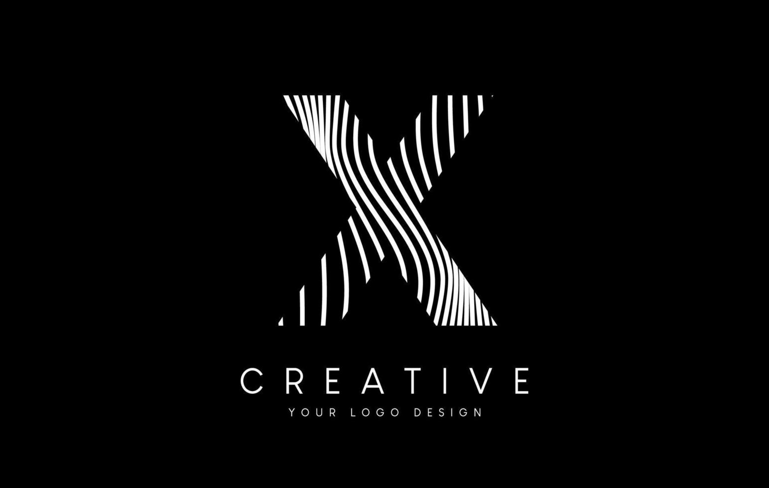 Warp Zebra Lines Letter X logo Design with Black and White Lines and Creative Icon Vector