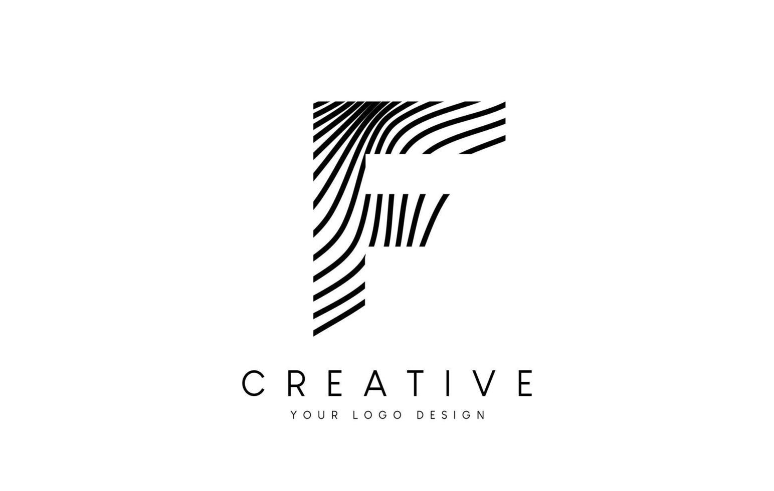 Warp Zebra Lines Letter F logo Design with Black and White Lines and Creative Icon Vector