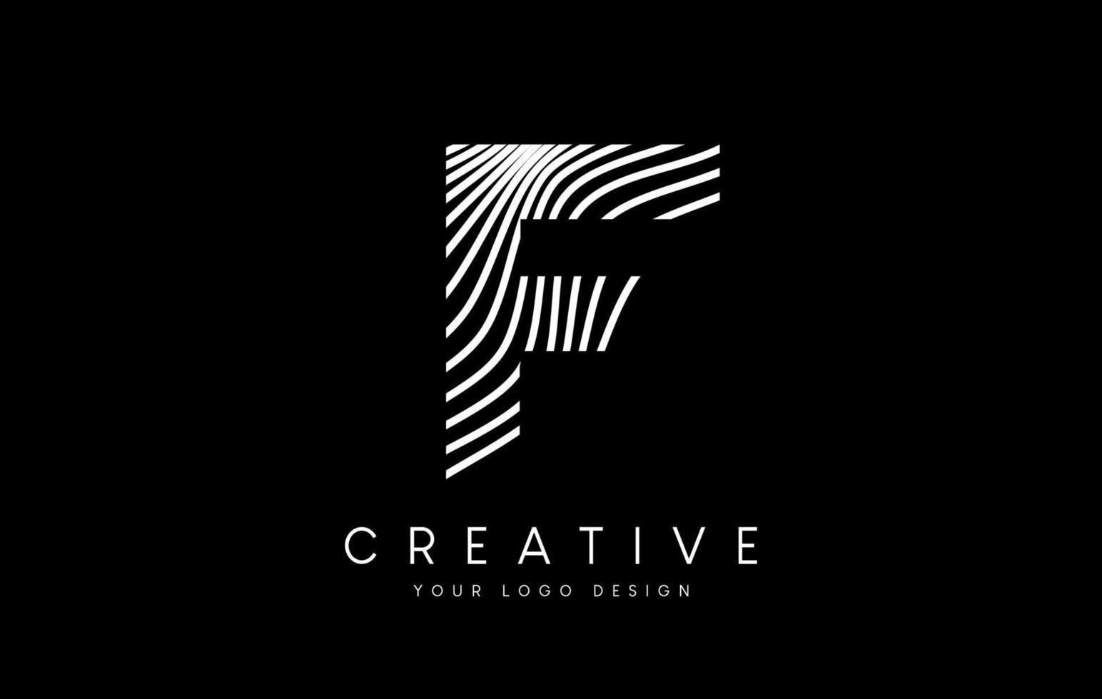 Warp Zebra Lines Letter F logo Design with Black and White Lines and Creative Icon Vector