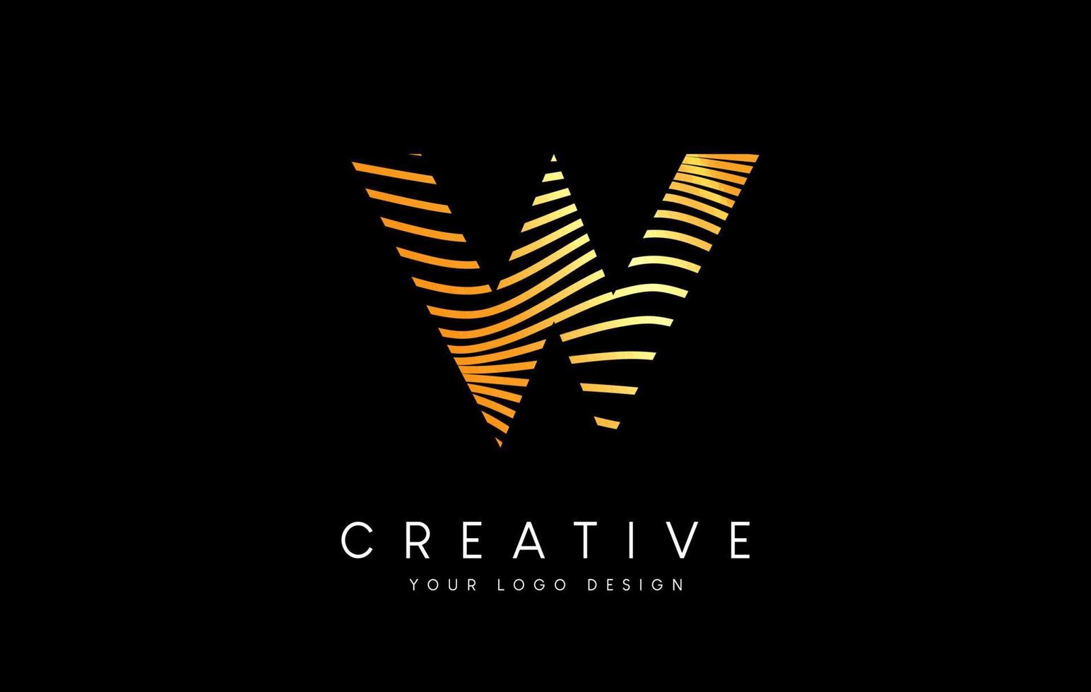 Warp Zebra Lines Letter W logo Design with Golden Lines and Creative Icon Vector