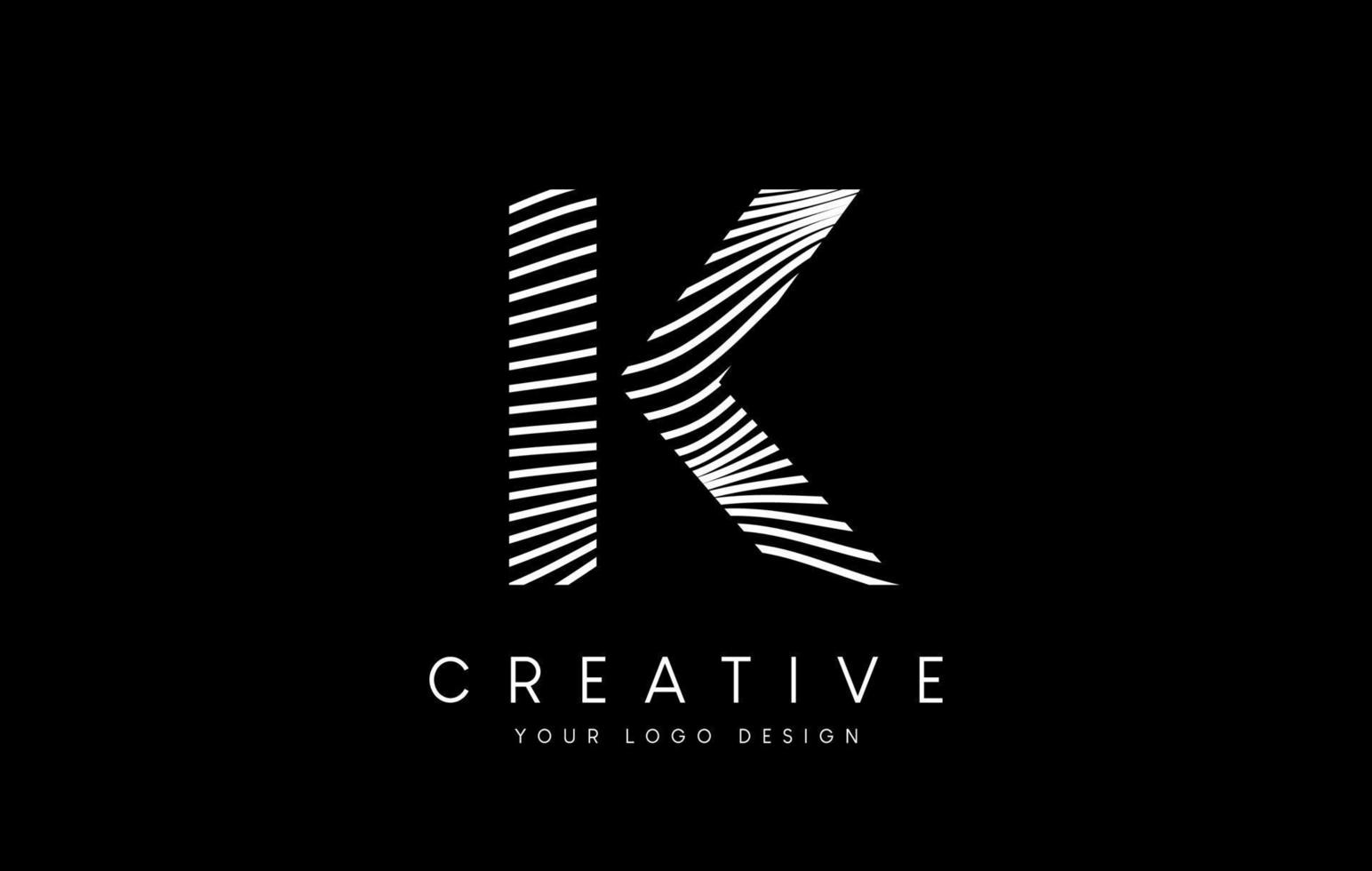 Warp Zebra Lines Letter K logo Design with Black and White Lines and Creative Icon Vector