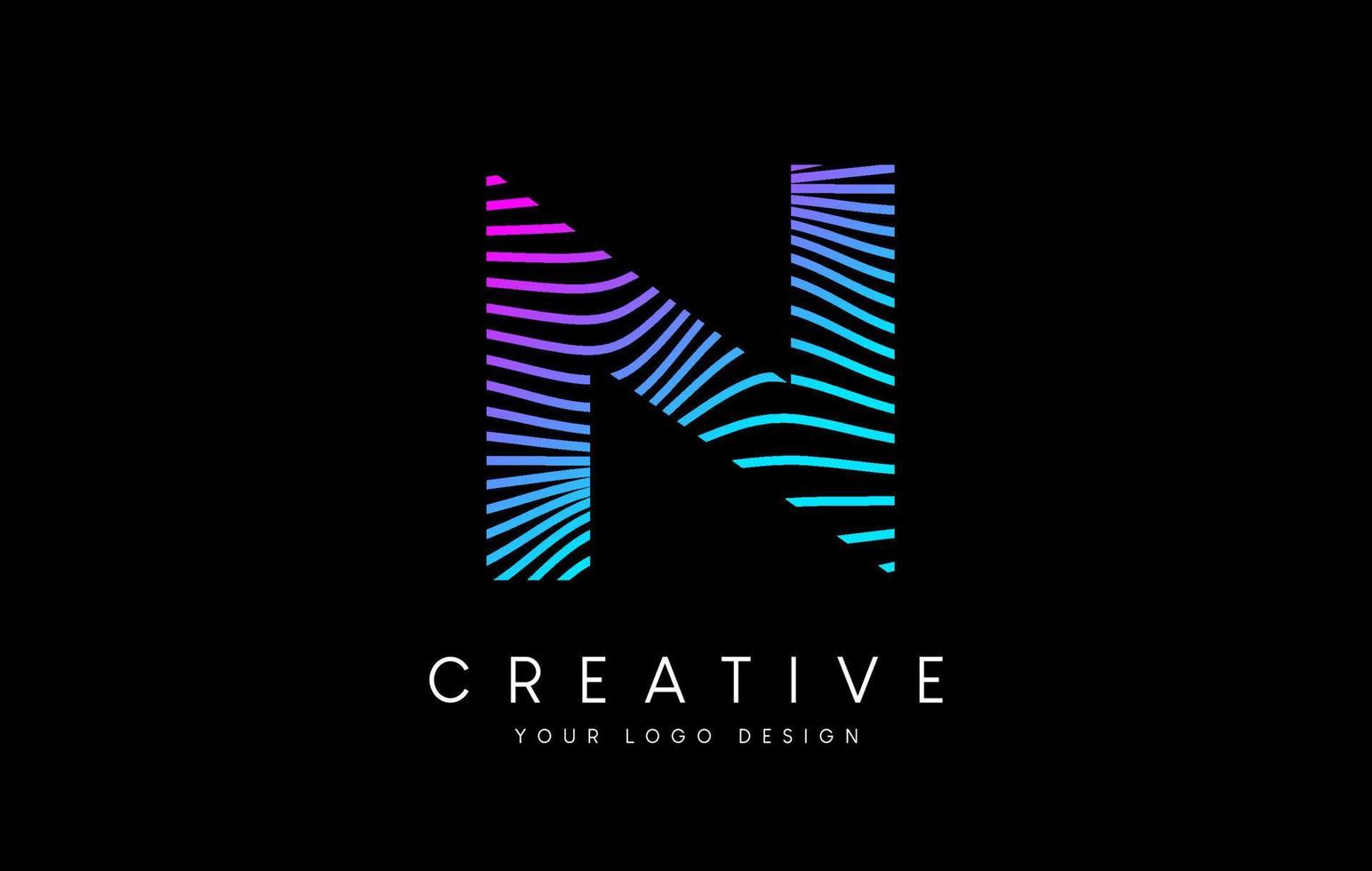 Warp Zebra Lines Letter N logo Design with Neon Purple Lines and Creative Icon Vector