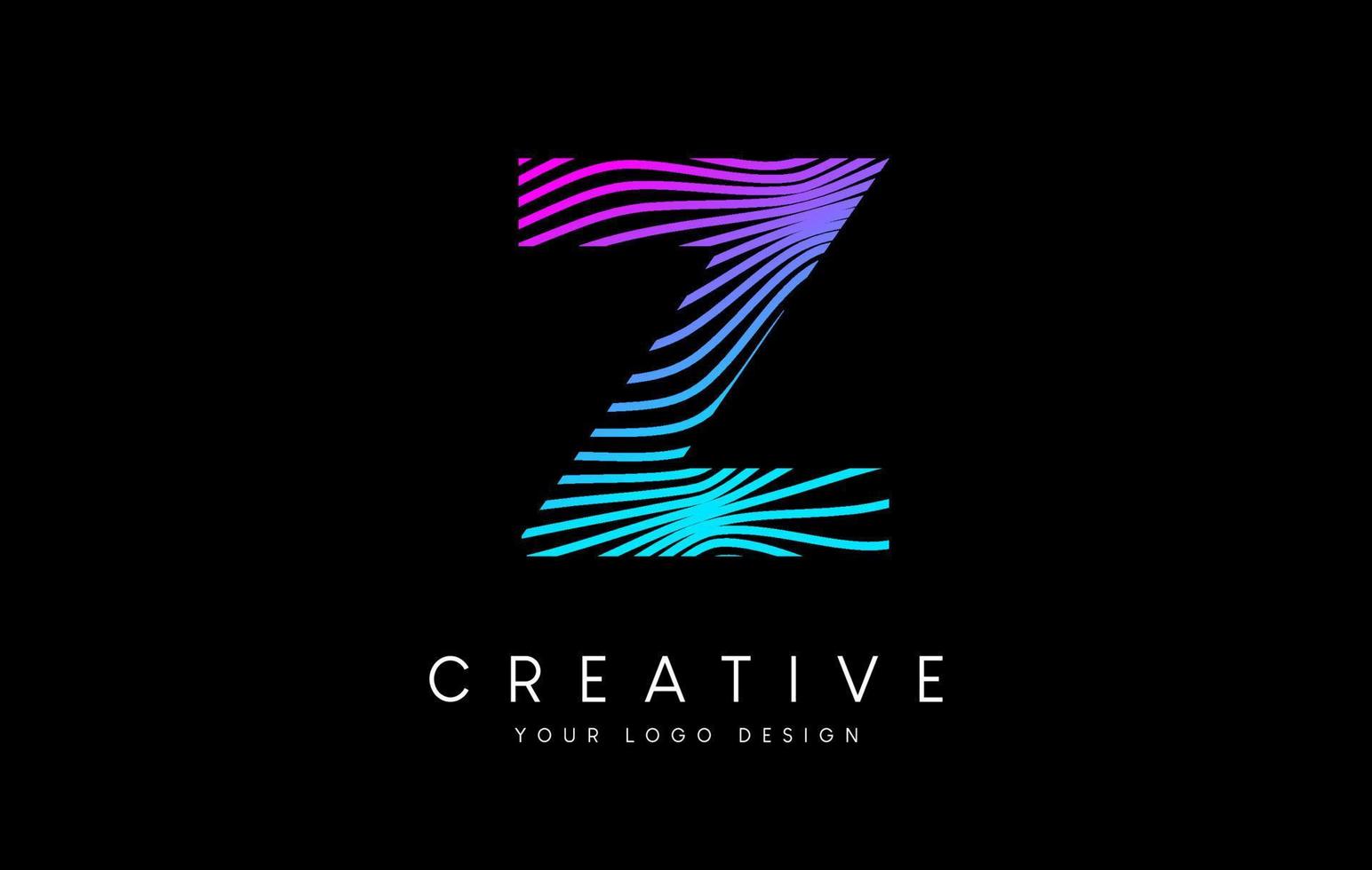 Warp Zebra Lines Letter Z logo Design with Neon Purple Lines and Creative Icon Vector