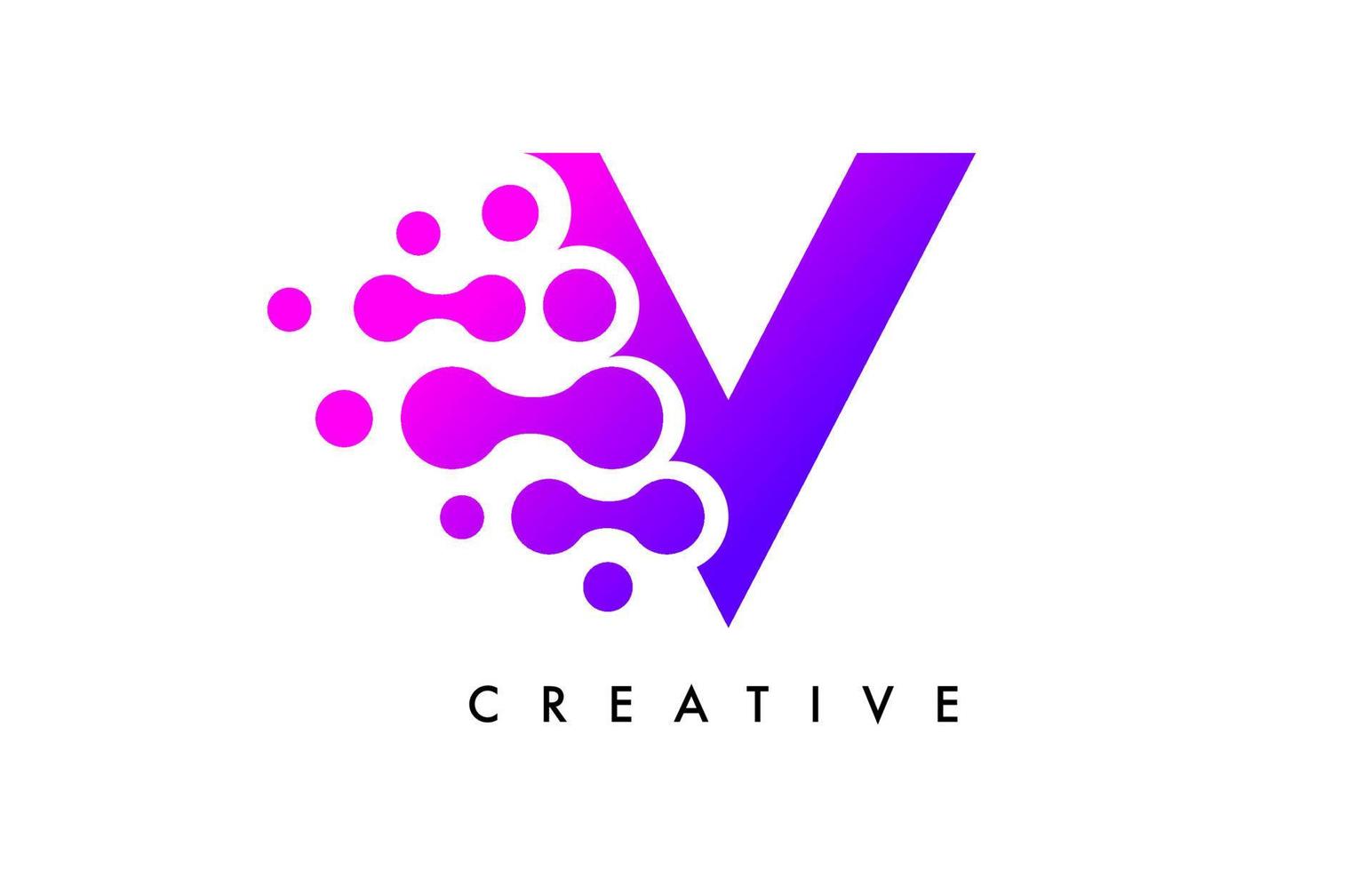 Bubbles Dots Letter V Logo Design. Creative Letter Icon with Blue Bubbles and Circular Dots Vector