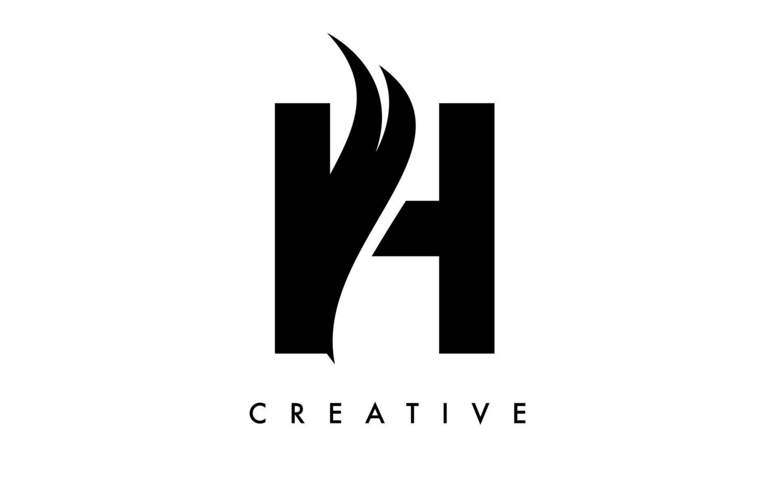 diseño de icono de logotipo de letra h con swoosh y vector de forma de corte curvo creativo