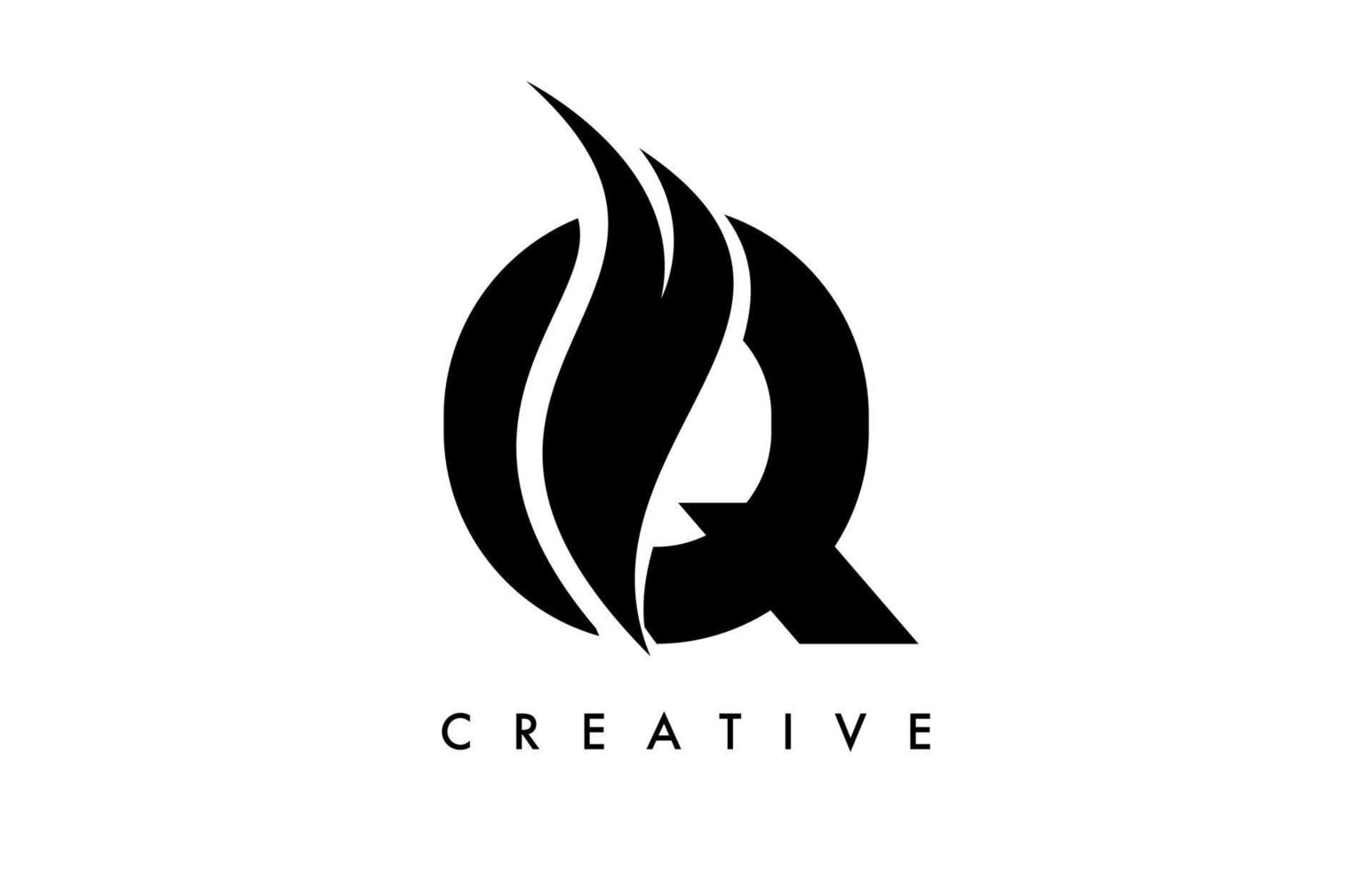 diseño de icono de logotipo de letra q con swoosh y vector de forma de corte curvo creativo