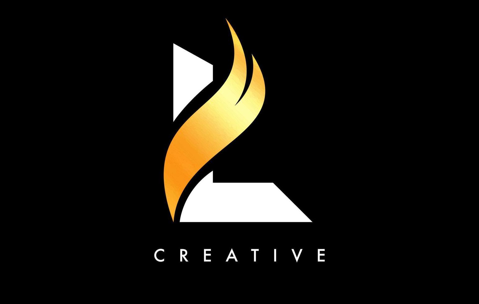 diseño de icono de logotipo de letra l con swoosh dorado y vector de forma de corte curvo creativo