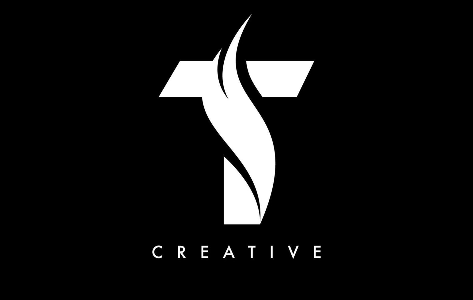 diseño de icono de logotipo de letra t con swoosh y vector de forma de corte curvo creativo