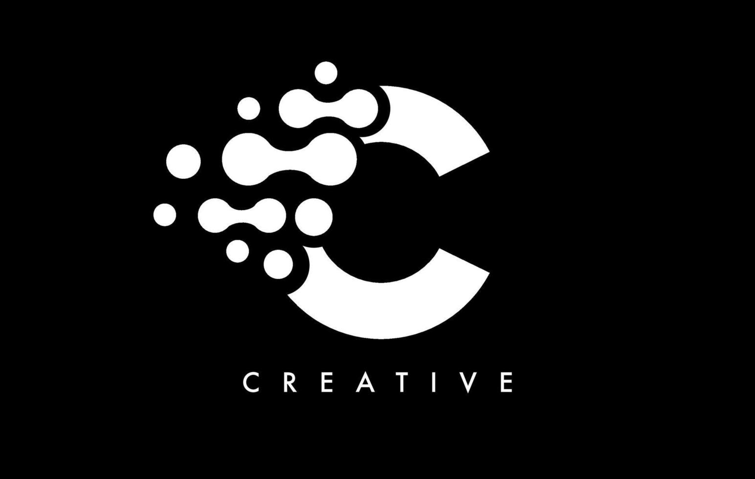 Letter C Dots Logo Design with Black and White Colors on Black Background Vector