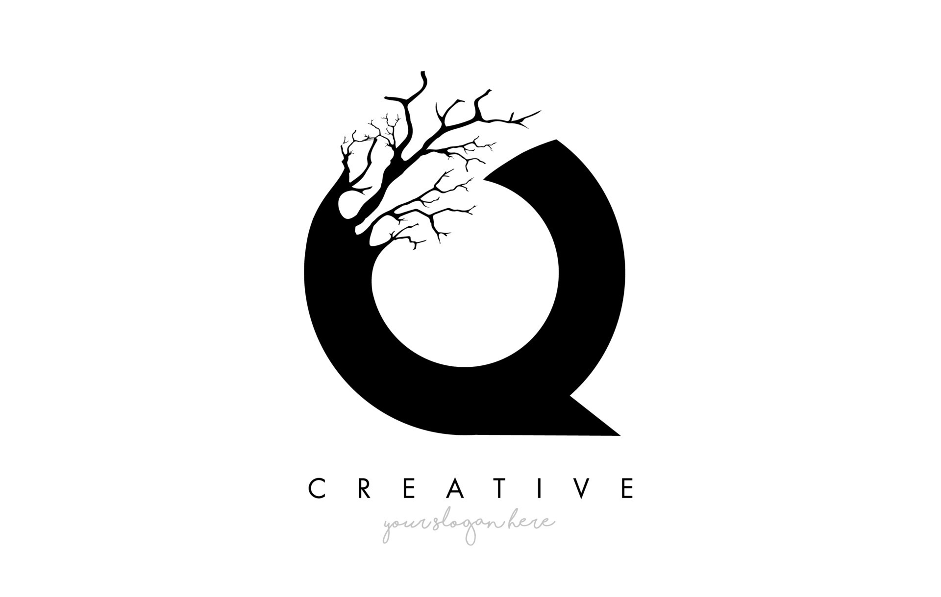 Letter Q Design Logo with Creative Tree Branch. Q Letter Tree Icon Logo