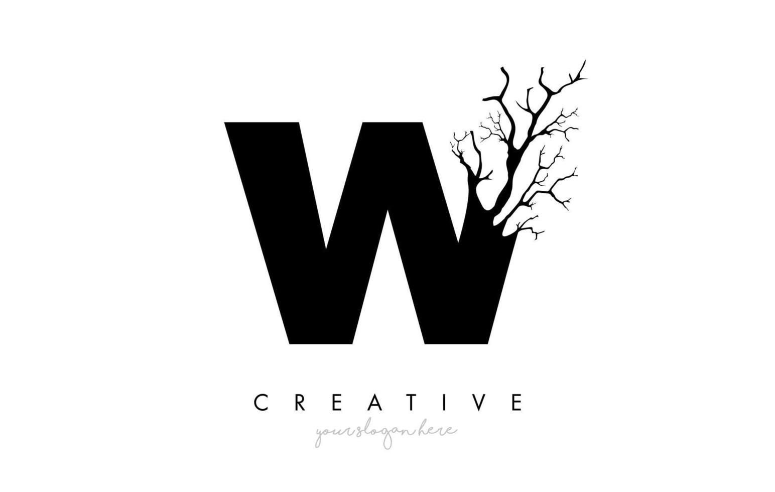 Letter W Design Logo with Creative Tree Branch. W Letter Tree Icon Logo vector