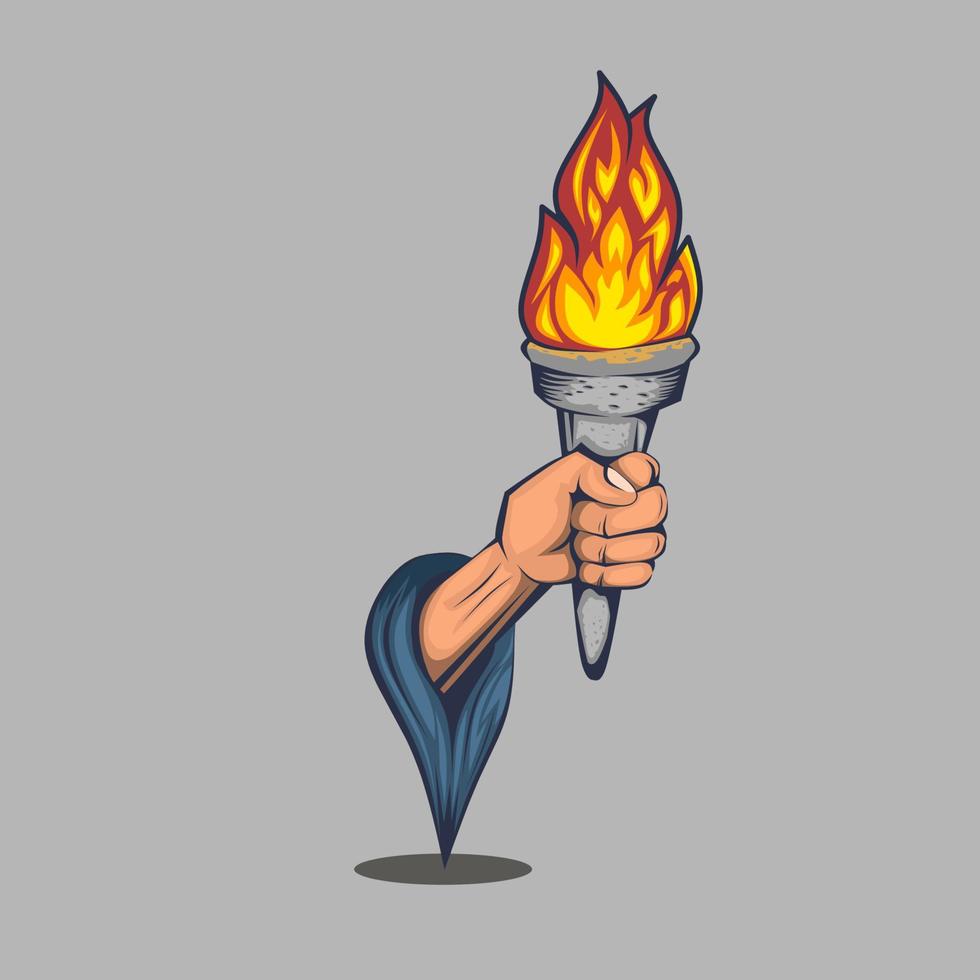 hand holding torch symbol or logo vector