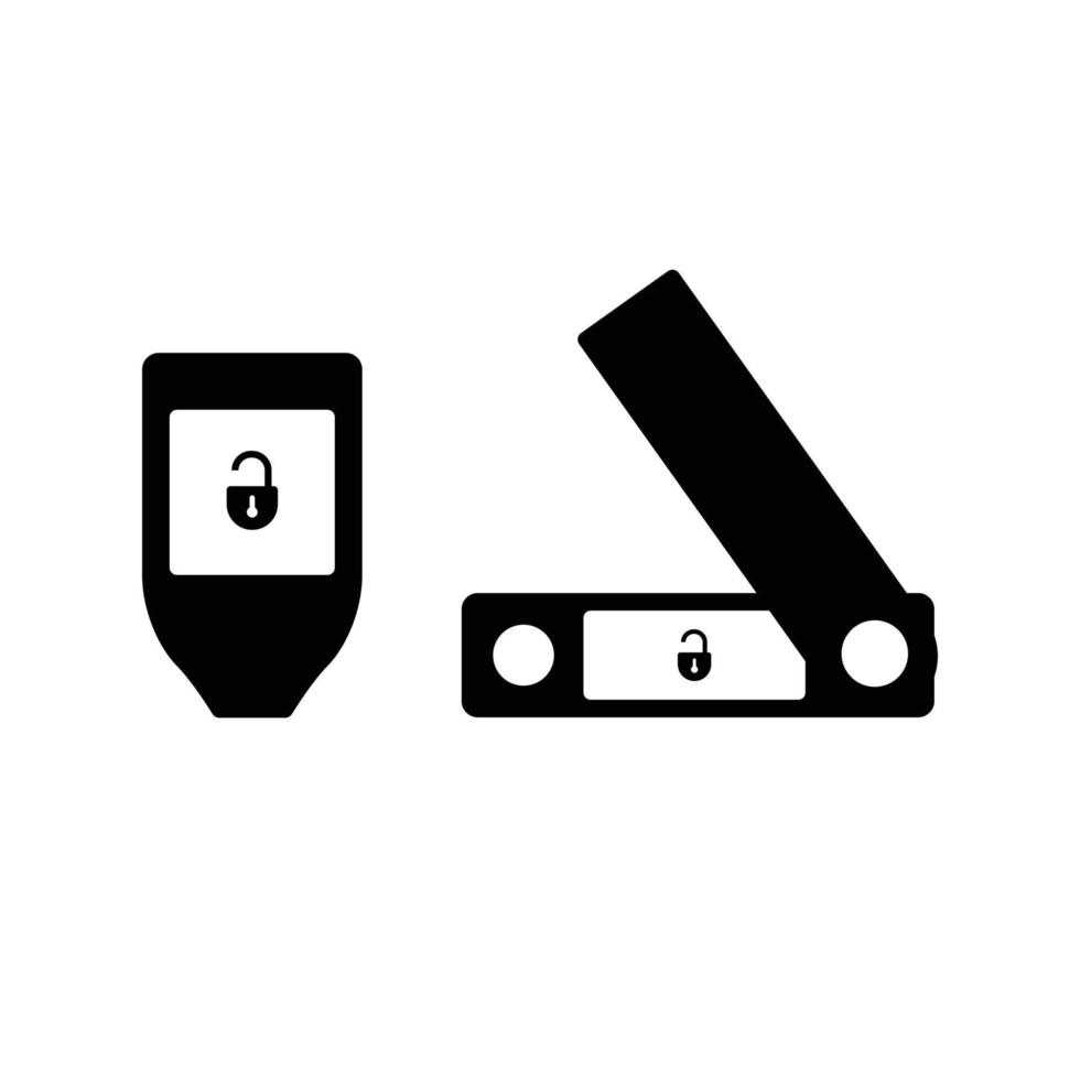 monedero de hardware criptográfico elemento de diseño de icono en blanco y negro sobre fondo blanco aislado vector