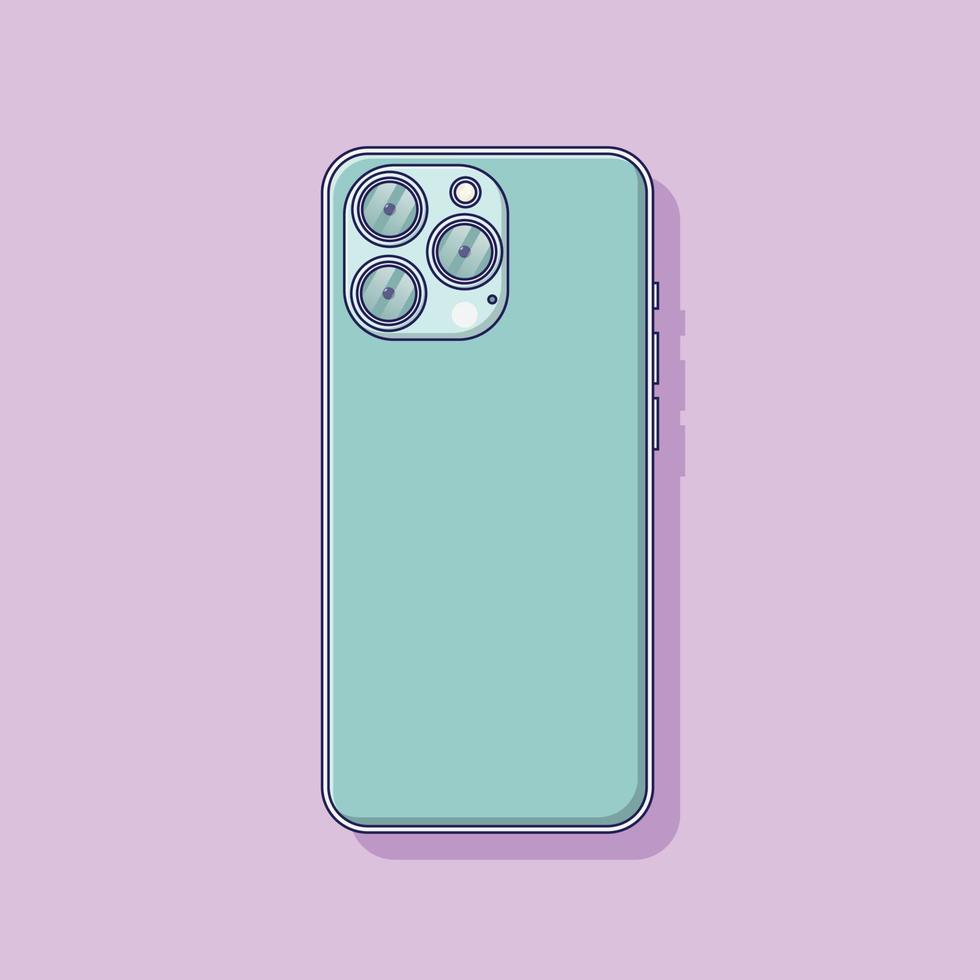 Back Side of Smartphone with Triple Cameras Vector Icon Illustration. Mobile Phone Vector. Flat Cartoon Style Suitable for Web Landing Page, Banner, Flyer, Sticker, Wallpaper, Background