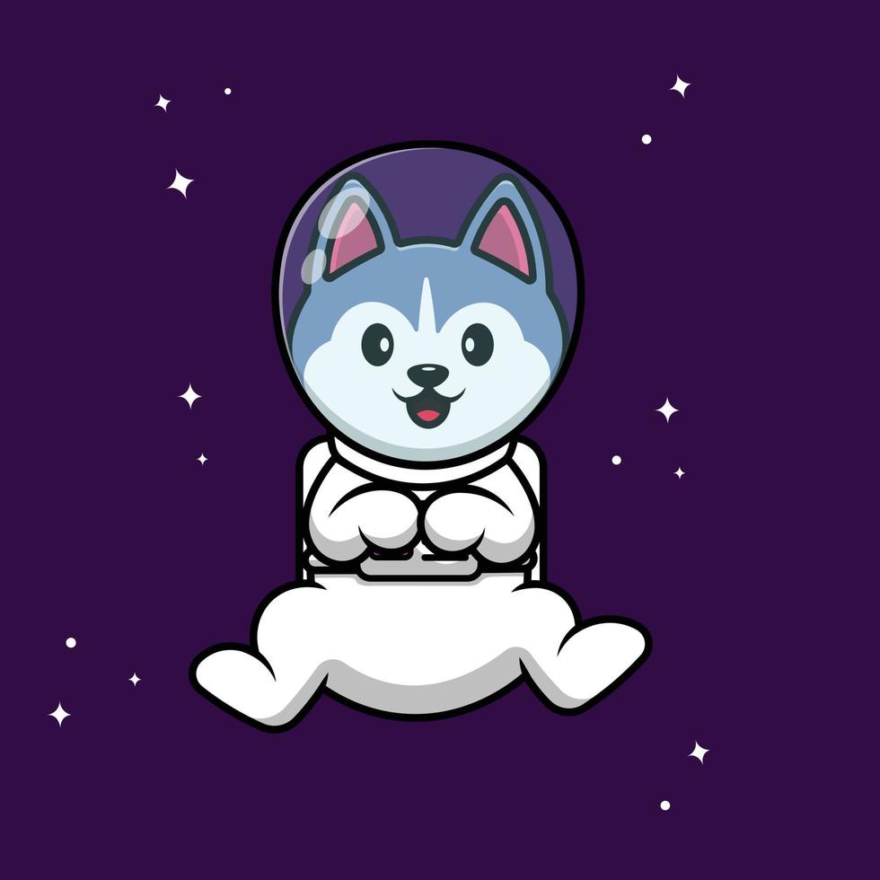 Cute Husky Astronaut Floating Cartoon Vector Icon Illustration. Animal Science Flat Cartoon Concept