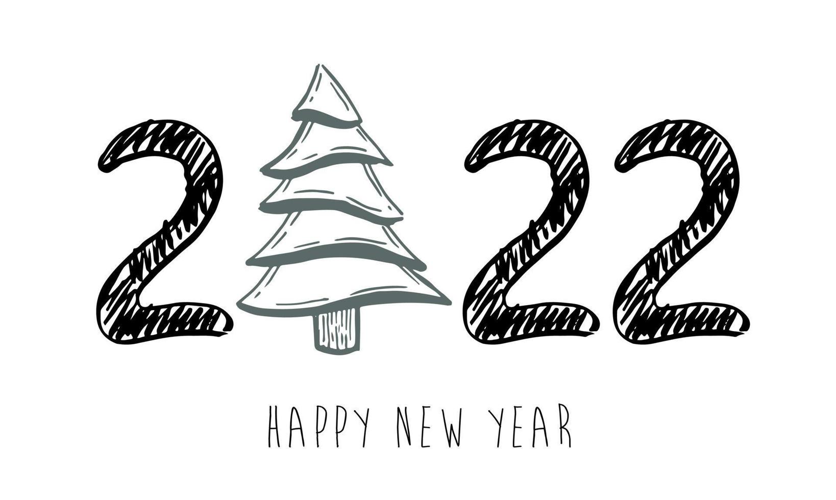 2022 feliz año nuevo. árbol de Navidad. ilustración dibujada a mano. vector
