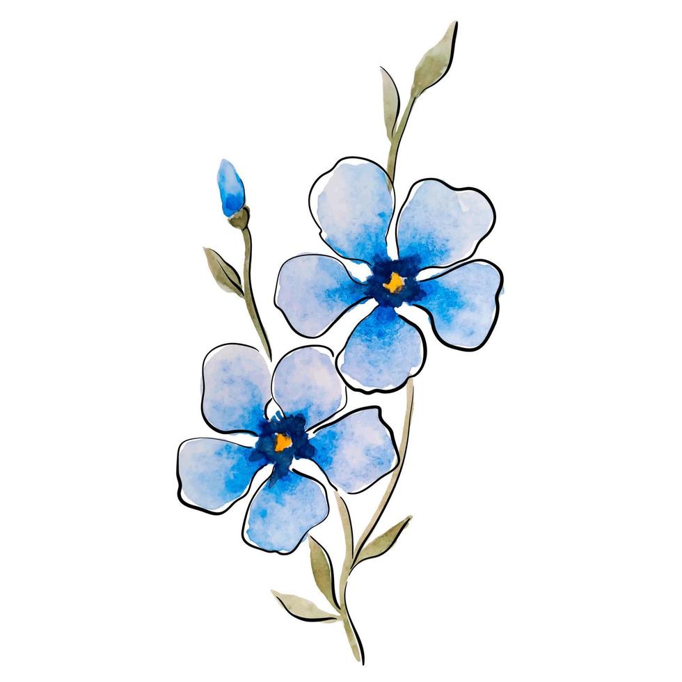 Vector decorative flower drawn with watercolor and line art.