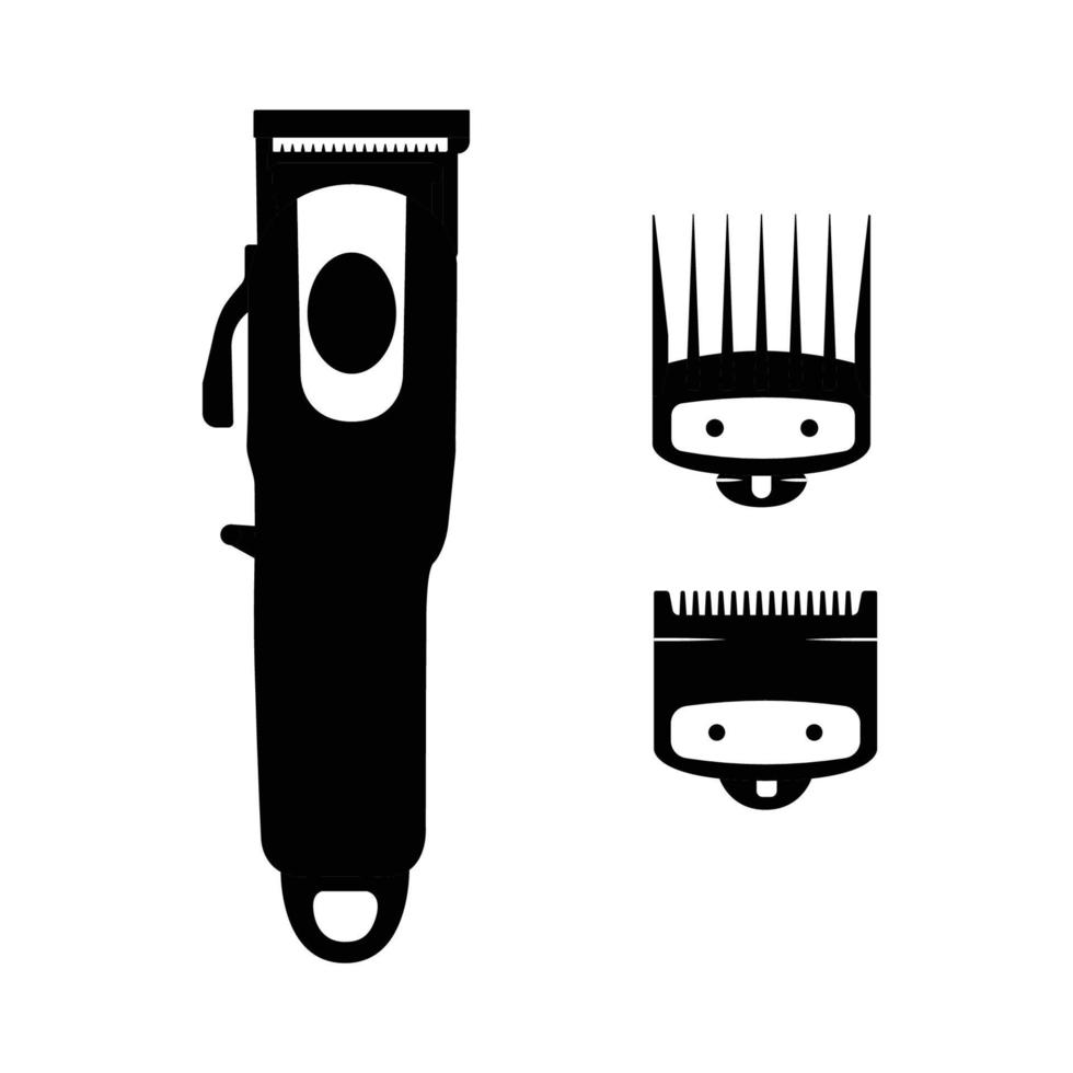 máquina de corte de pelo elemento de diseño de icono en blanco y negro sobre fondo blanco aislado vector