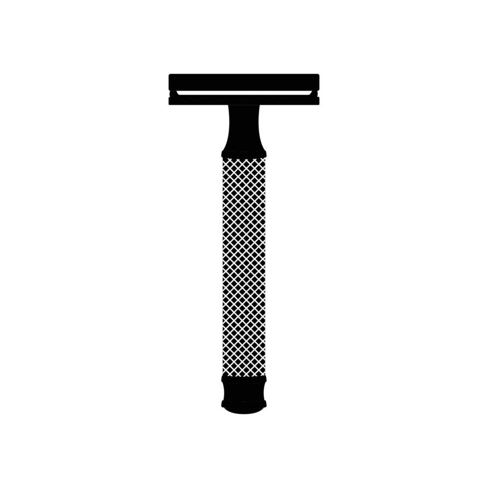 elemento de diseño de icono blanco y negro de maquinilla de afeitar desechable sobre fondo blanco aislado vector