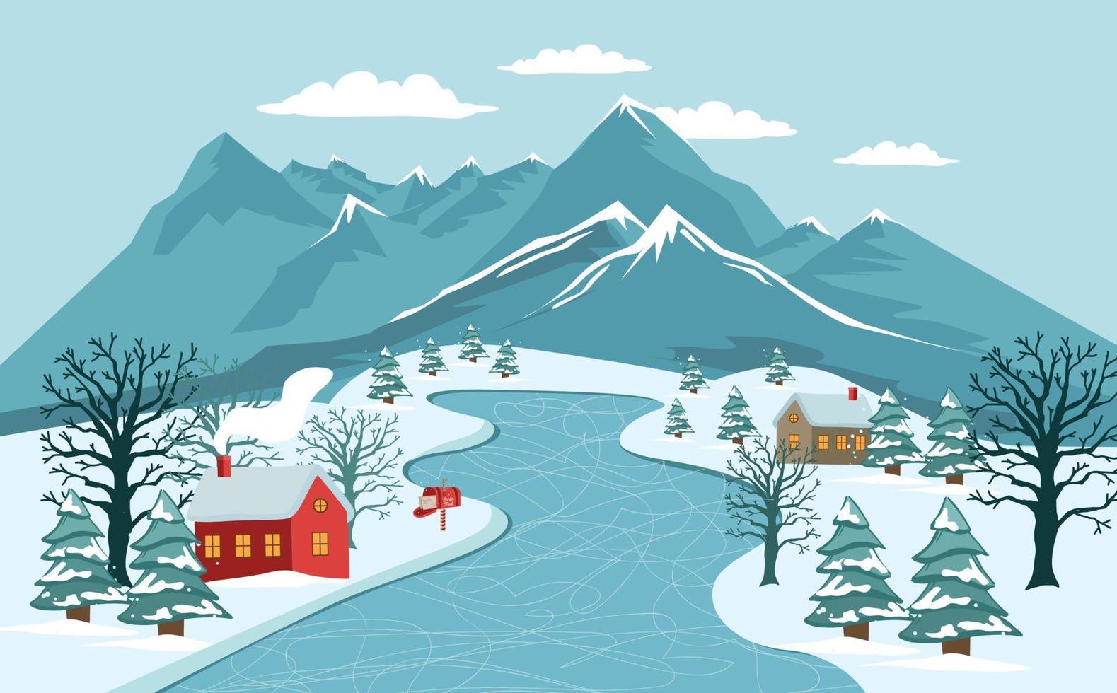 adobe illustrator navidad, paisaje invernal, pista de patinaje. vector. vector