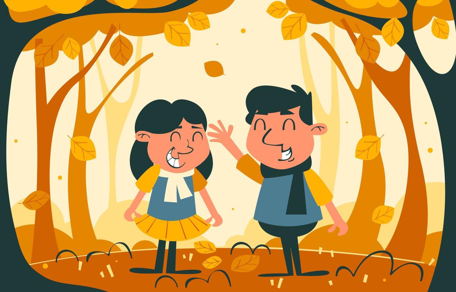 Kids Playing at The Park In Fall Season vector