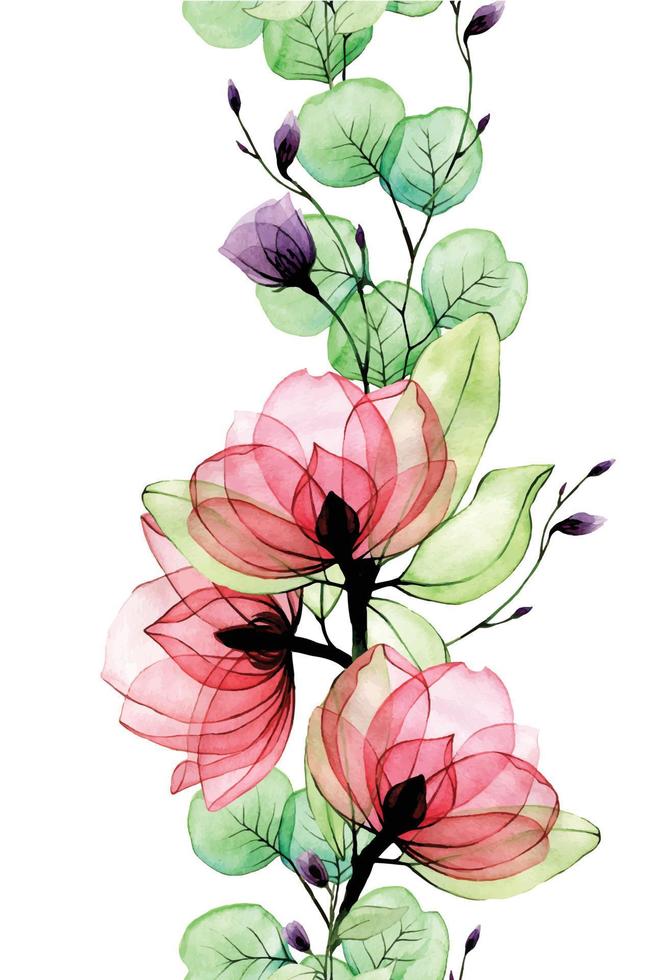 watercolor seamless gordur with transparent flowers. pink flowers ...