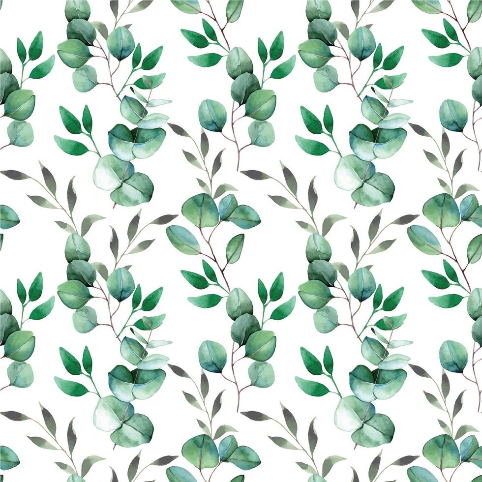 watercolor seamless pattern with green eucalyptus leaves on a white background. minimalistic delicate print. vector