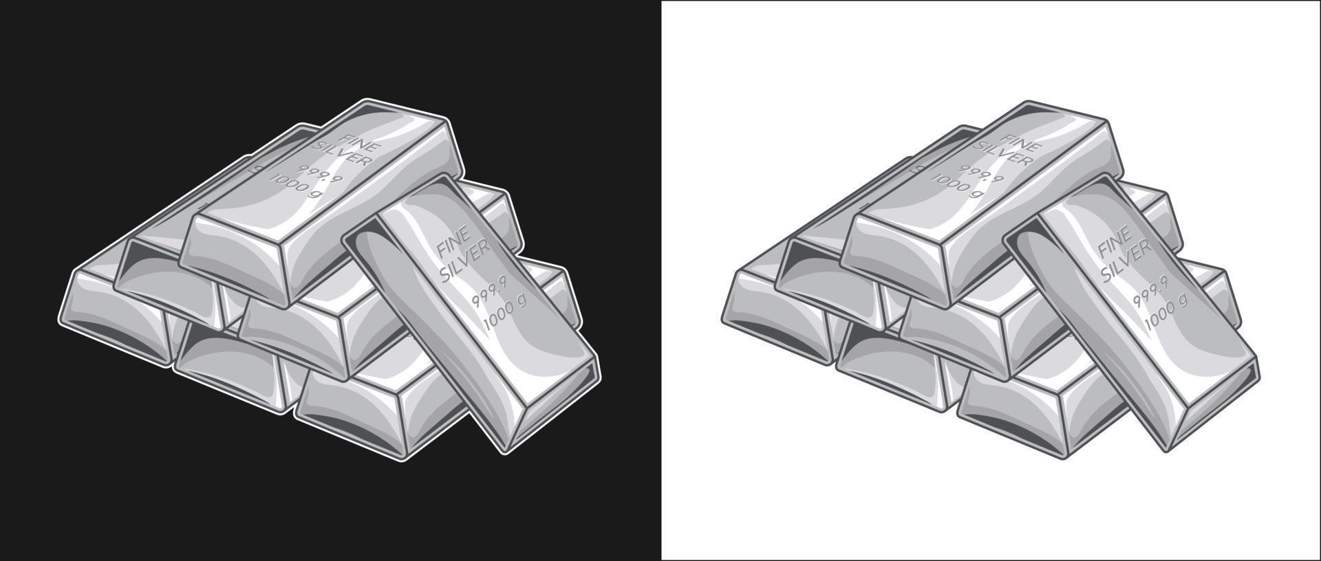 Isolated stack of bars of fine silver, 1000 g. Vintage vector illustration.