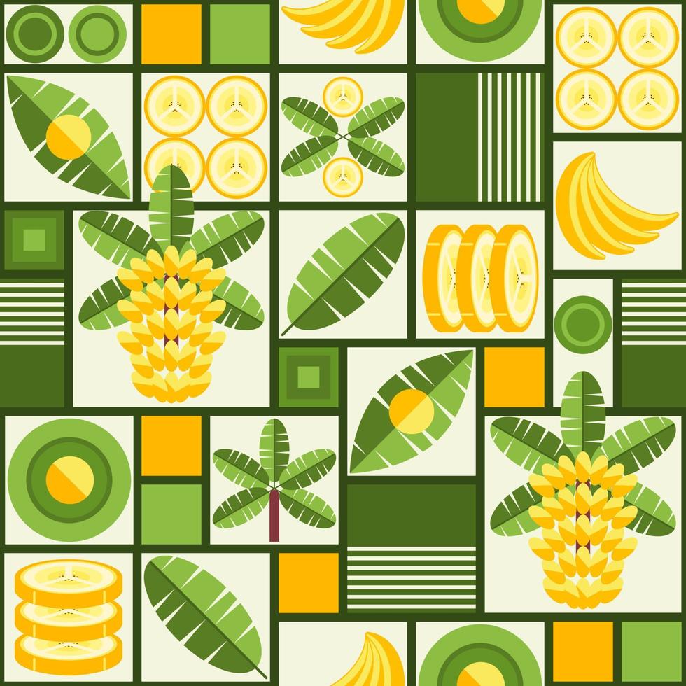 fondo con elementos de diseño de plátano en estilo geométrico simple con rejilla. patrón transparente con formas abstractas. bueno para la marca, la decoración del paquete de alimentos, el diseño de la cubierta, la impresión decorativa vector