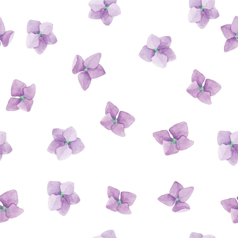 patrón de acuarela sin costuras con flores de hortensias violetas sobre un fondo blanco. lindo estampado para niños, para niñas. vector