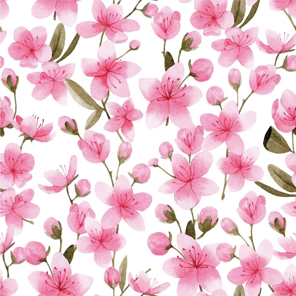 watercolor seamless pattern with pink sakura flowers. print with cherry flowers, sakura, apple trees on a white background. vector