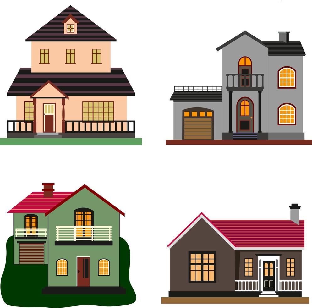 Isolated Modern vector houses Flat Style set. Simple suburban cottage houses. Concept of real estate, property and ownership.