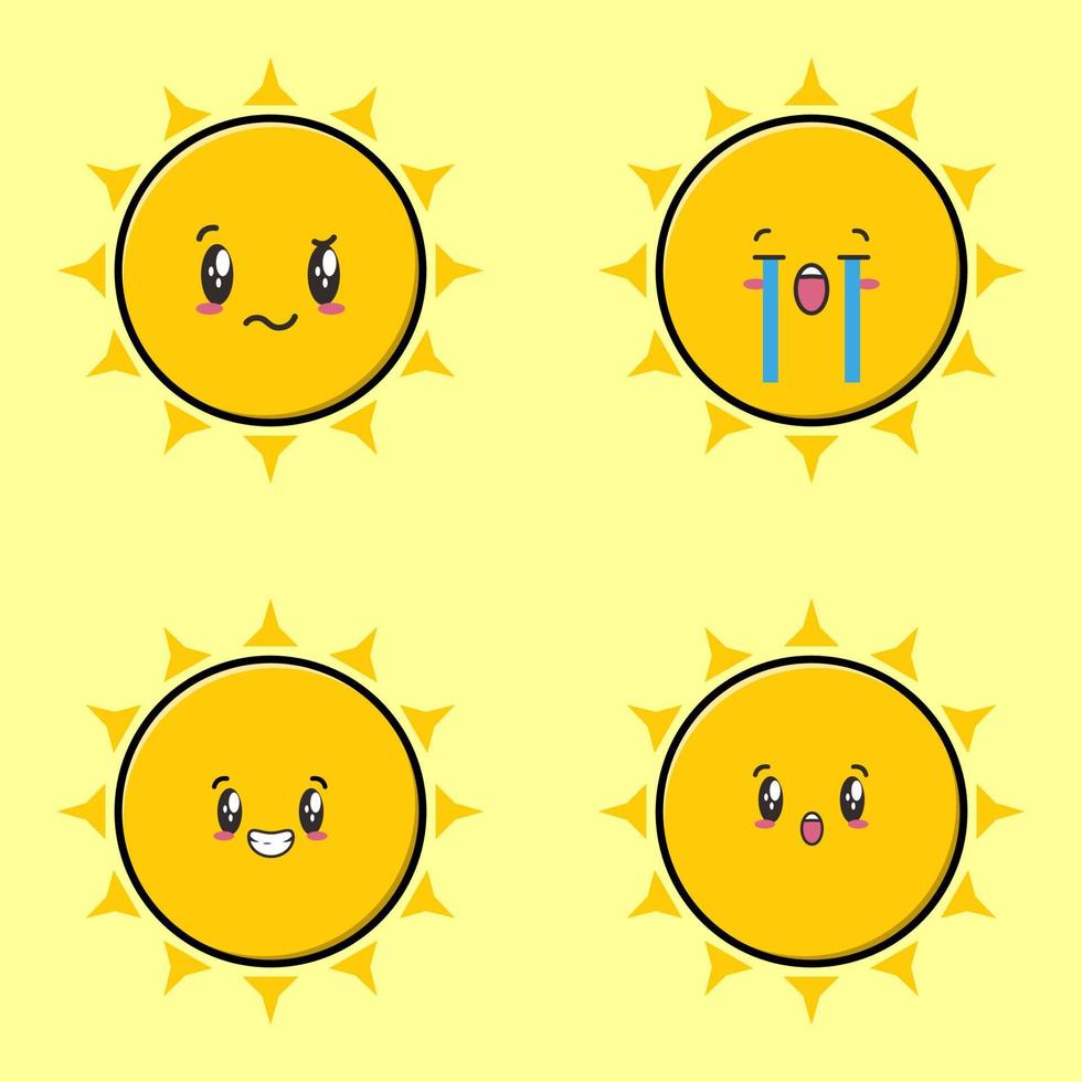 conjunto colección lindo sol emoticon dibujos animados icono ilustración diseño aislado plano dibujos animados estilo vector