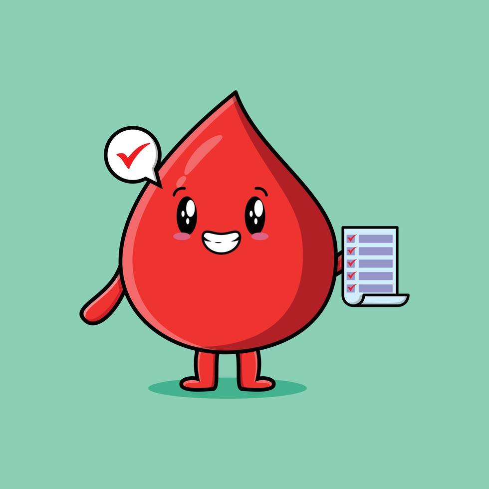 Cute cartoon blood drop holding checklist note vector