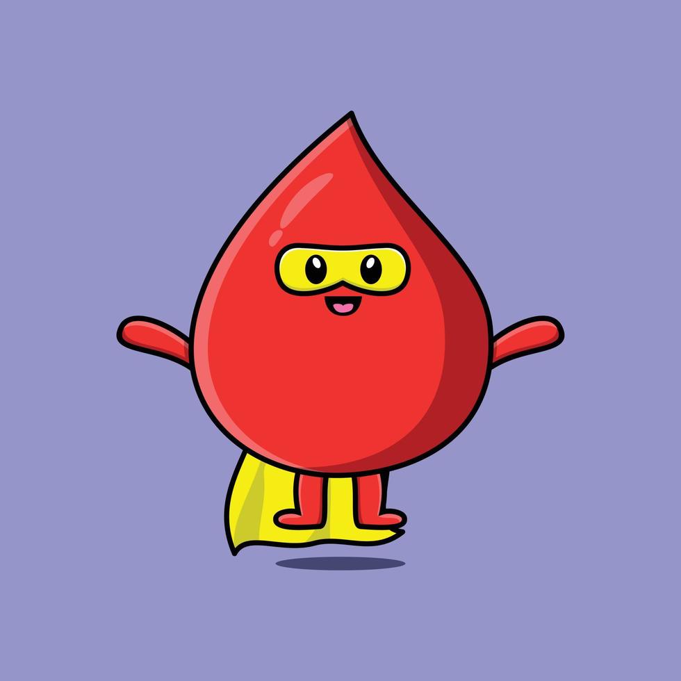 Cute blood drop superhero flaying illustration vector