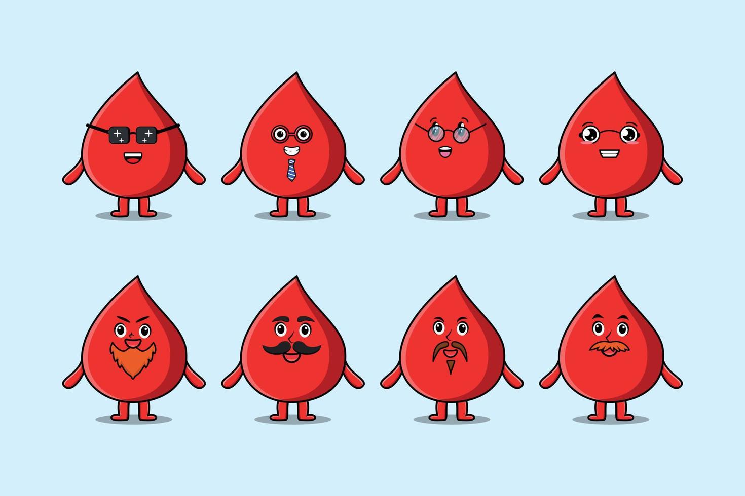 Set kawaii blood drop cartoon with expression vector