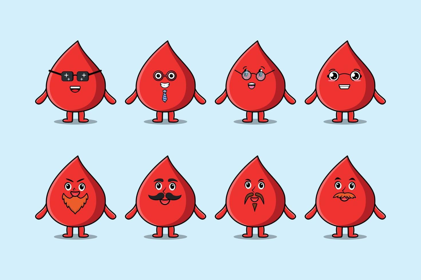 Set kawaii blood drop cartoon with expression vector