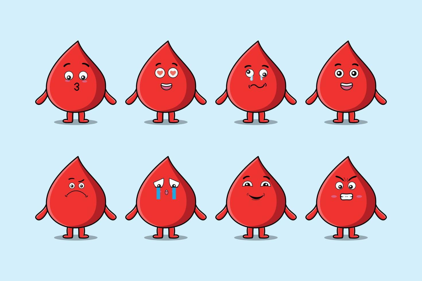 Set kawaii blood drop cartoon with expression vector