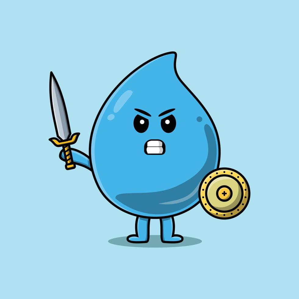 personaje de dibujos animados lindo gota de agua con espada vector